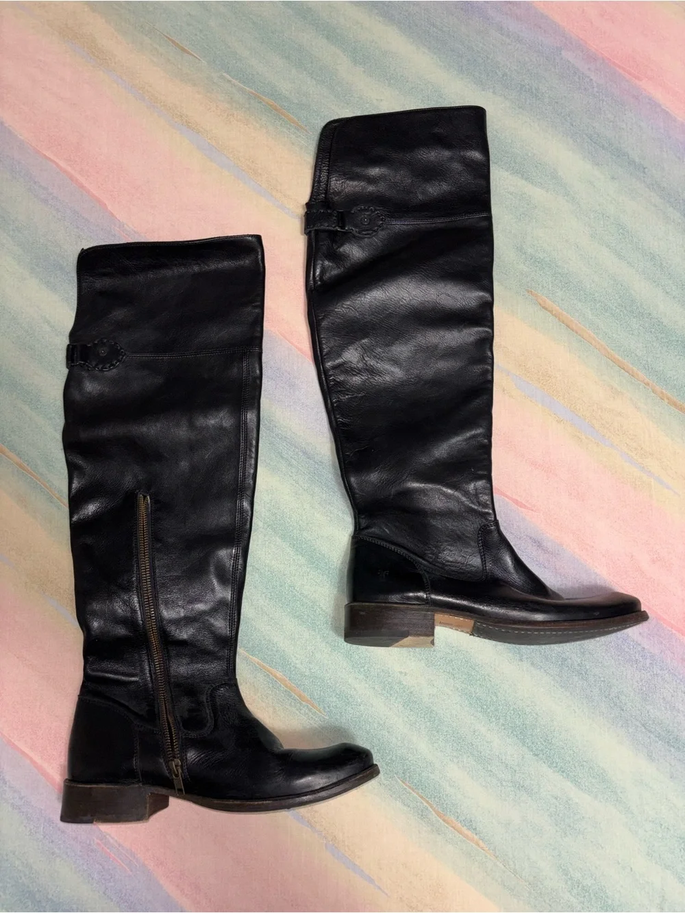 Frye Shirley women black leather over the knee boots size 9